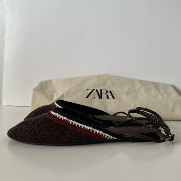 Zara Women's Burgundy and White Braided Flats - Picture 4 of 17